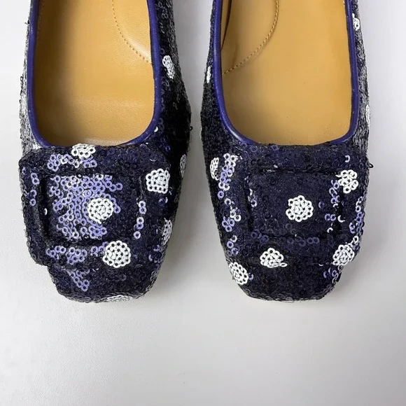 NWT Talbots Sutton Buckle Flats Women's 8M Indigo Blue Sequin Polka Dot Low Heel - Picture 5 of 9